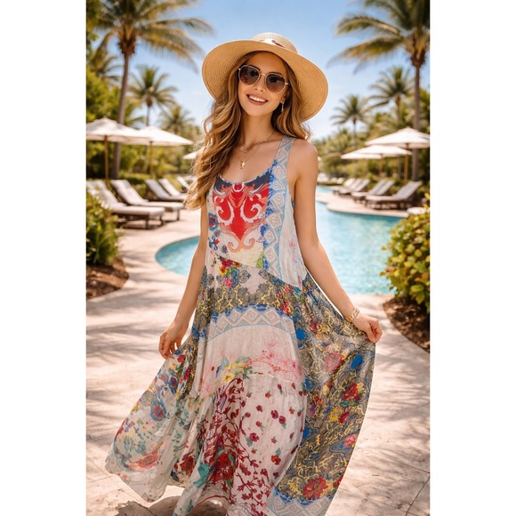 Boutique Dresses & Skirts - Johnny Was 100% Silk Maxi Dress Womens Size M Fairycore Chic Summer Wedding